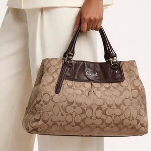 Coach Brown and Tan Signature Satchel no shoulder strap